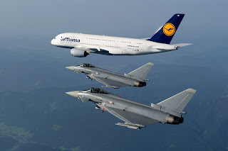 eurofighter typhoon, a380, typhoon, air escorting