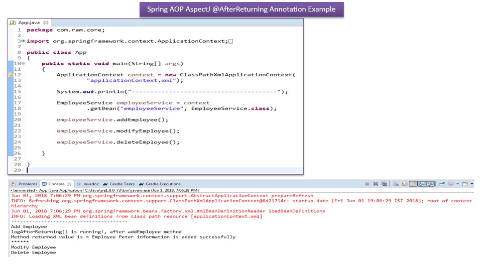 JAVA EE: Spring AOP AspectJ @AfterReturning Annotation Example | Spring ...
