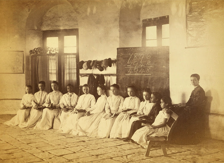 Students with their Teacher, in the European and Indo-European School at Karachi in Sind - c1873