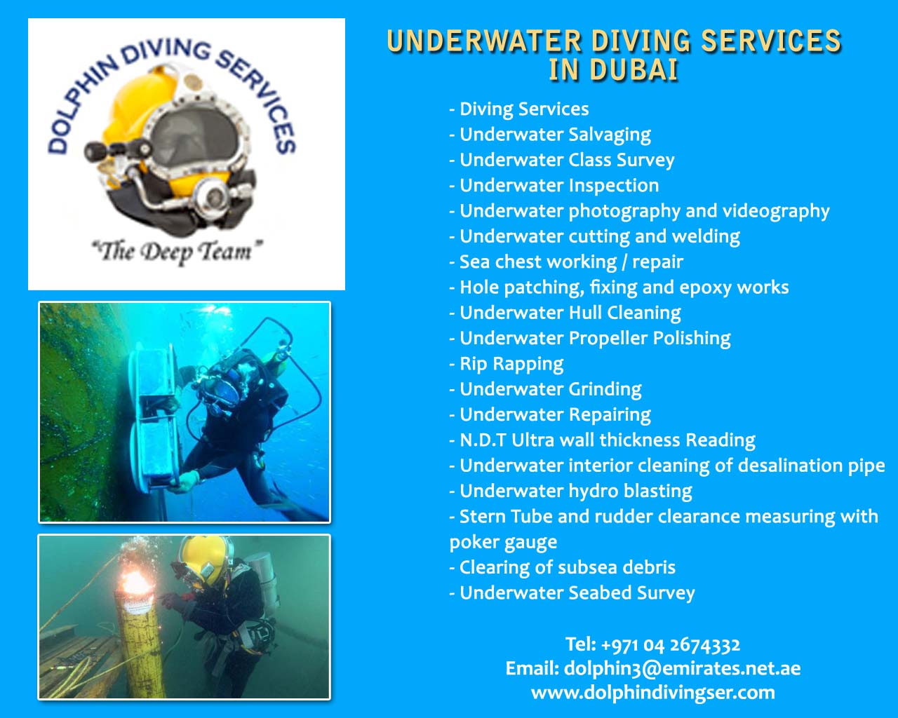 to Dolphin Diving Services Underwater Diving Services in Dubai