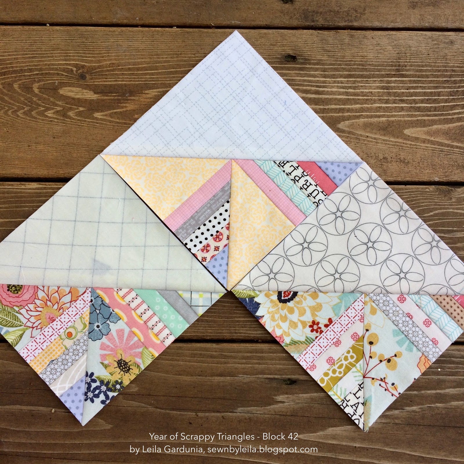 Sewn by Leila Gardunia Block 42 Year of Scrappy Triangles