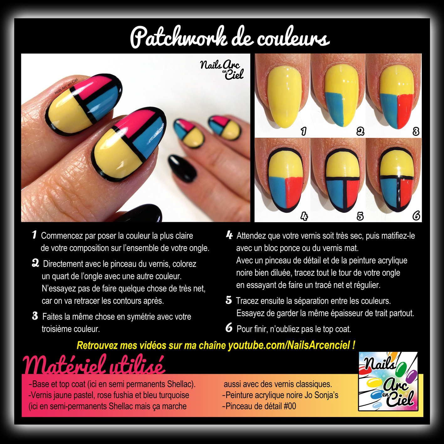 Nails Arc en ciel Tuto nail art Patchwork de couleurs