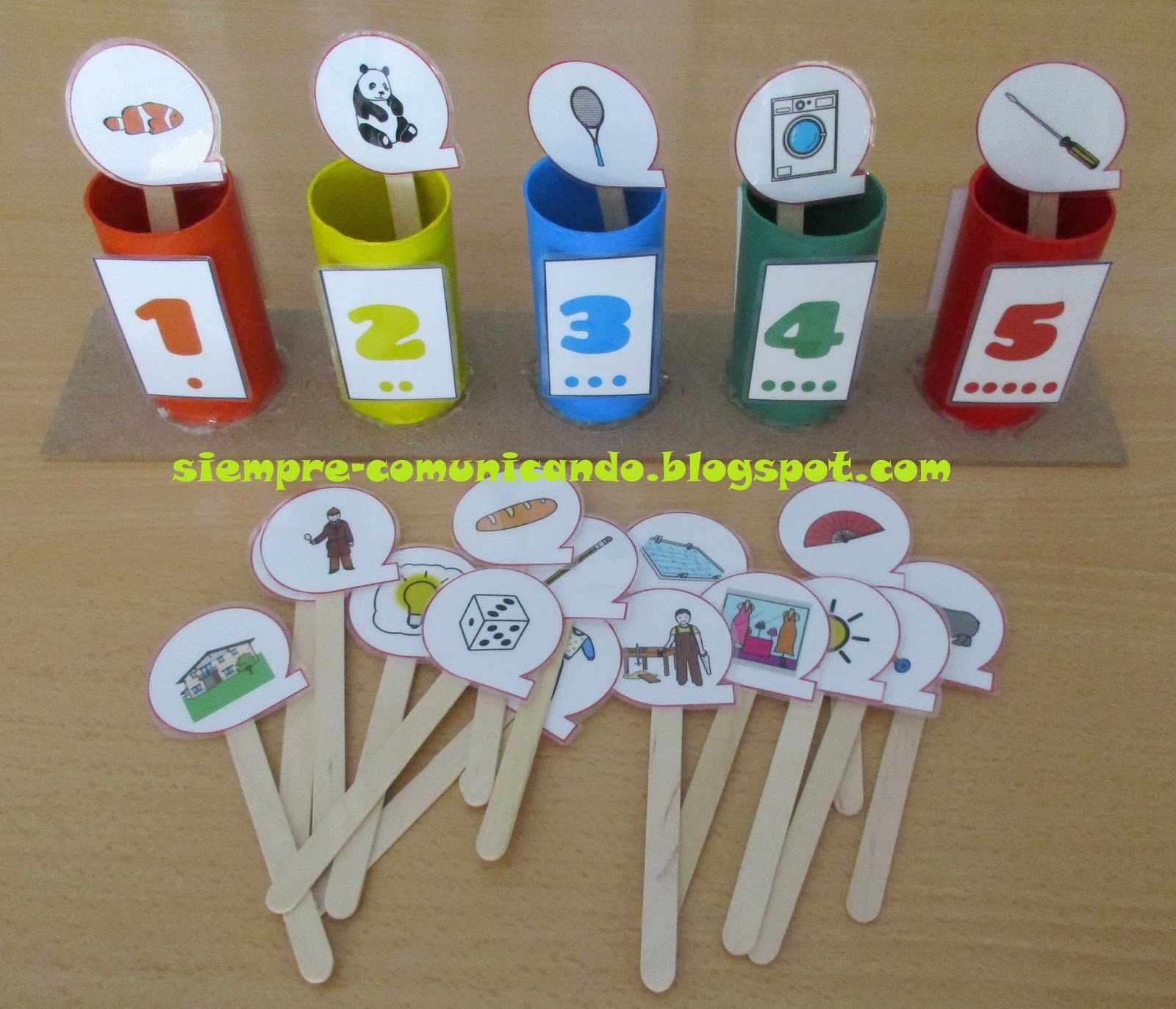 Contar sílabas con tubos de papel (TEACCH)