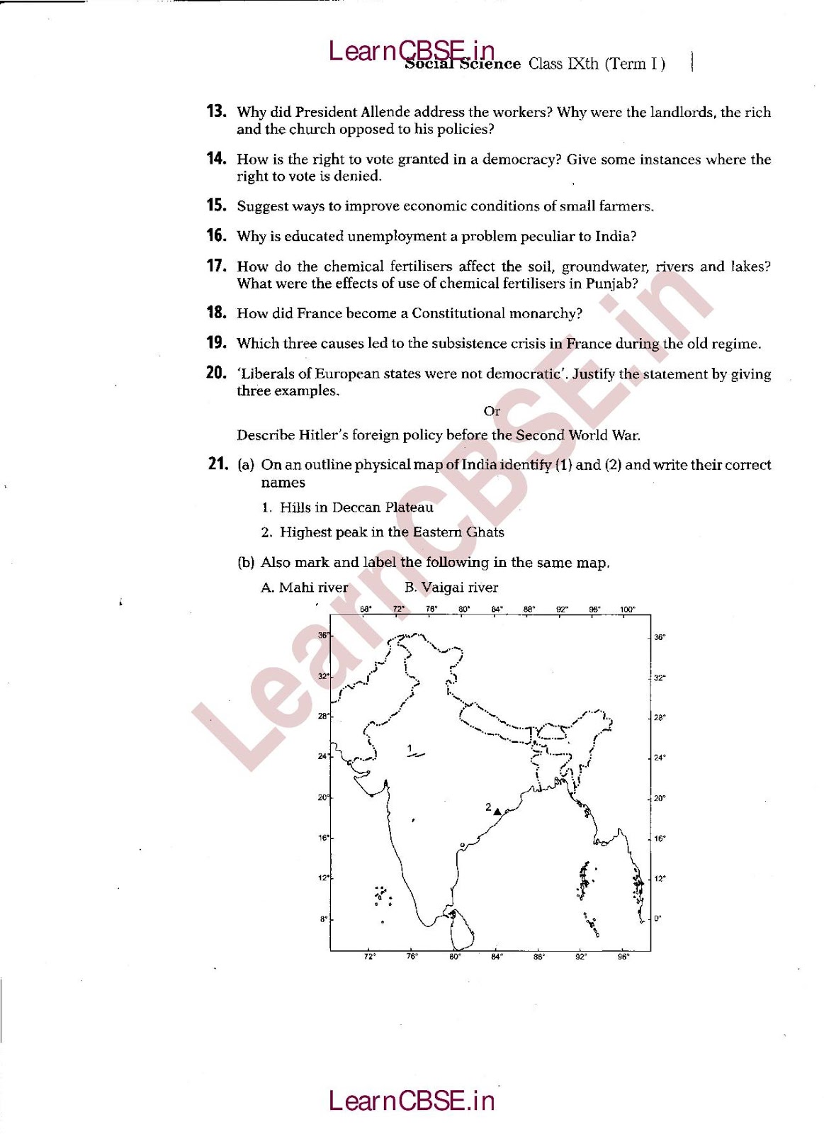 Dass and Brown World School class 9 Bluebell sst 9th sample paper