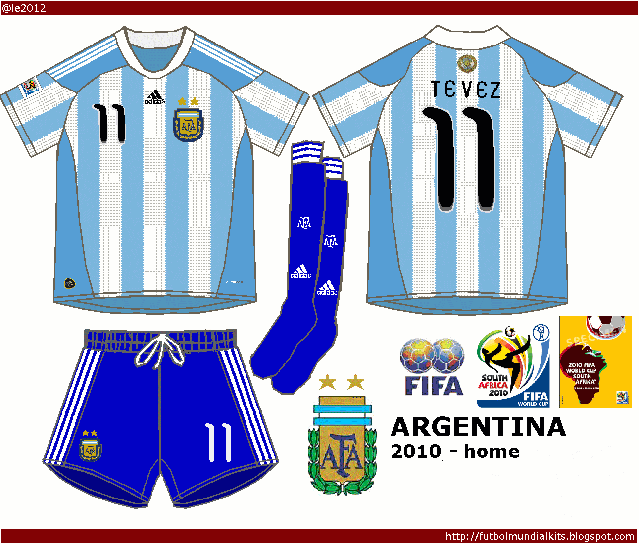 Fútbol Mundial Kits Uruguay Selección Argentina 2010 (home y away)