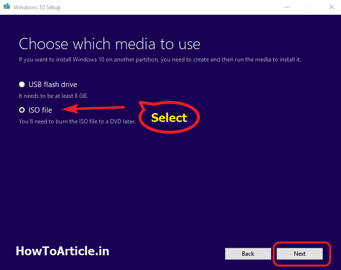 Select ISO file Windows 10