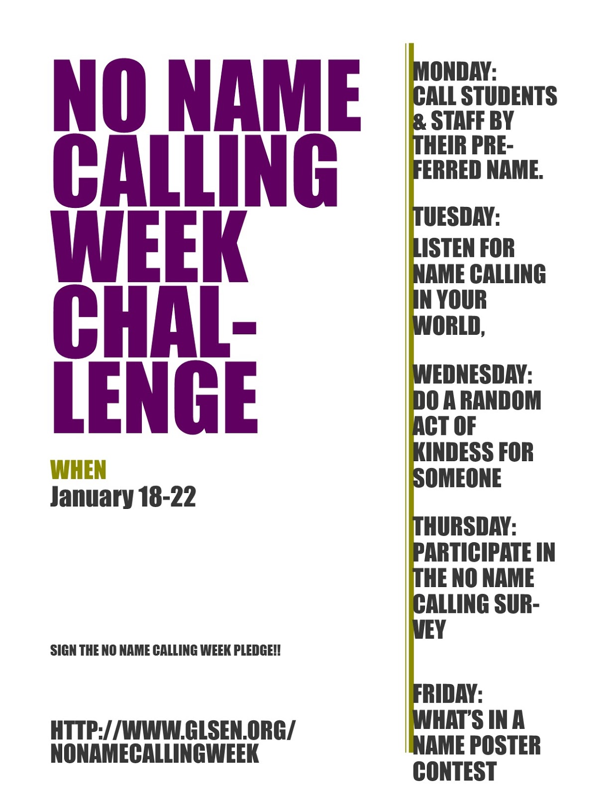 Count Down To No Name Calling Week