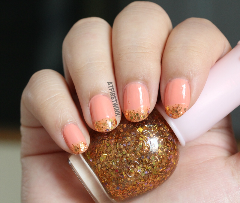 kingsday 2016 nails peach nail polish with sparkling gold glitters
