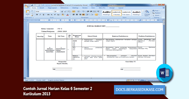 Contoh Jurnal Harian Kelas 6 Semester 2 Kurikulum 2013 Dokumen Berkas Contoh Jurnal Harian Kelas 6 Semester 2 Kurikulum 2013 Dokumen Berkas