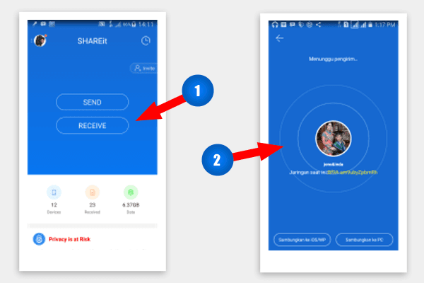 Antarmuka Receive Shareit Cara menerima file dengan shareit