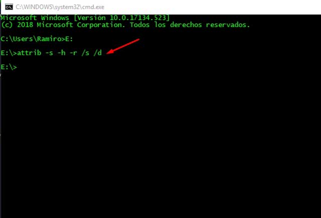 comando attrib para ver las carpetas ocultas