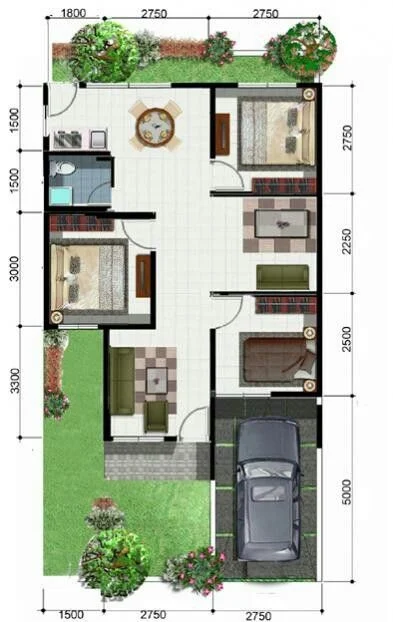 denah rumah minimalis dengan lebar 7 meter 1 lantai