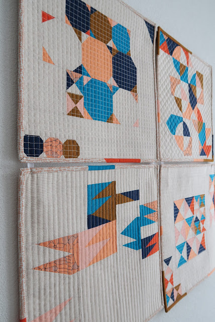 Luna Lovequilts - Four Improv mini quilts - Class samples