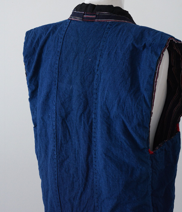 綿入れ半纏 袖なし ベスト 藍染 ジャパンヴィンテージ 30年代