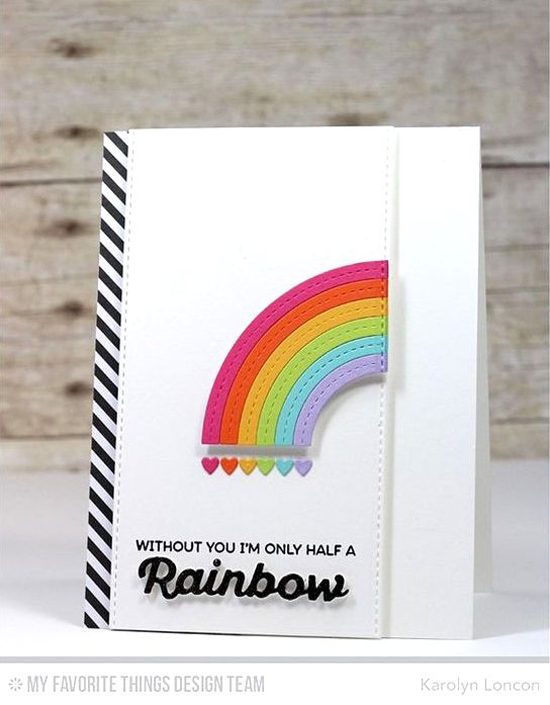 Six Colors of the Rainbow Card by Karolyn Loncon featuring the Rainbow of Happiness stamp set and the Stitched Rainbow and Color the Rainbow Die-namics #mftstamps