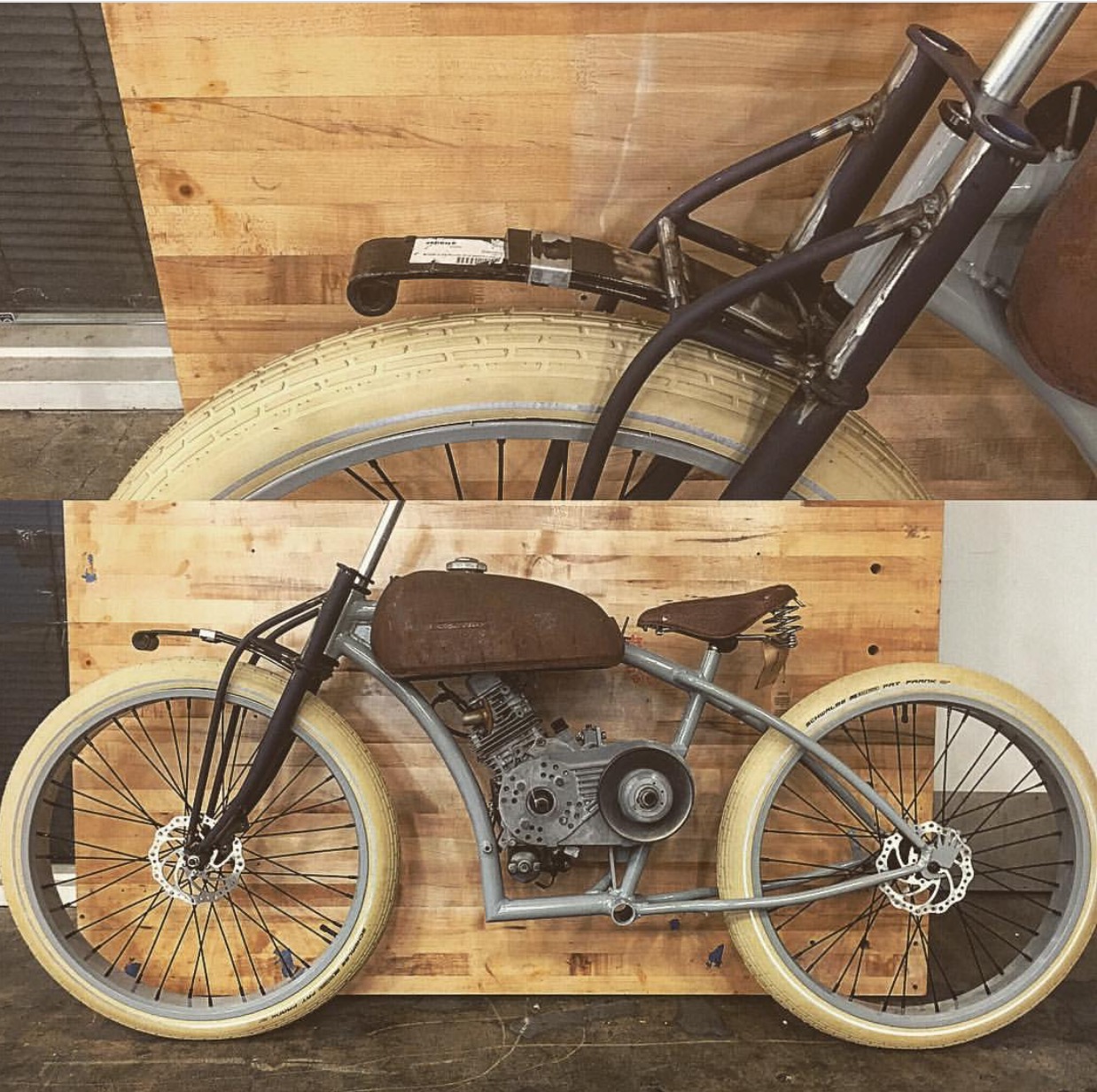 Process Progress Imperialcycles Jackdaniels Motorizedbike Moped Boardtracker Caferacer Vintage Motorizedbicycle Handmade Honda