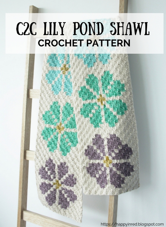 C2C crochet pattern, crochet blanket shawl, C2C Lily Pond Shawl | Happy in Red