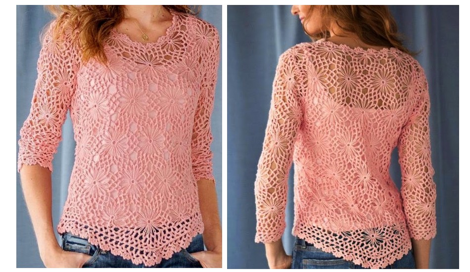 ergahandmade: Crochet Lace Blouse + Diagram + Pattern Step ... rose leaf diagram 