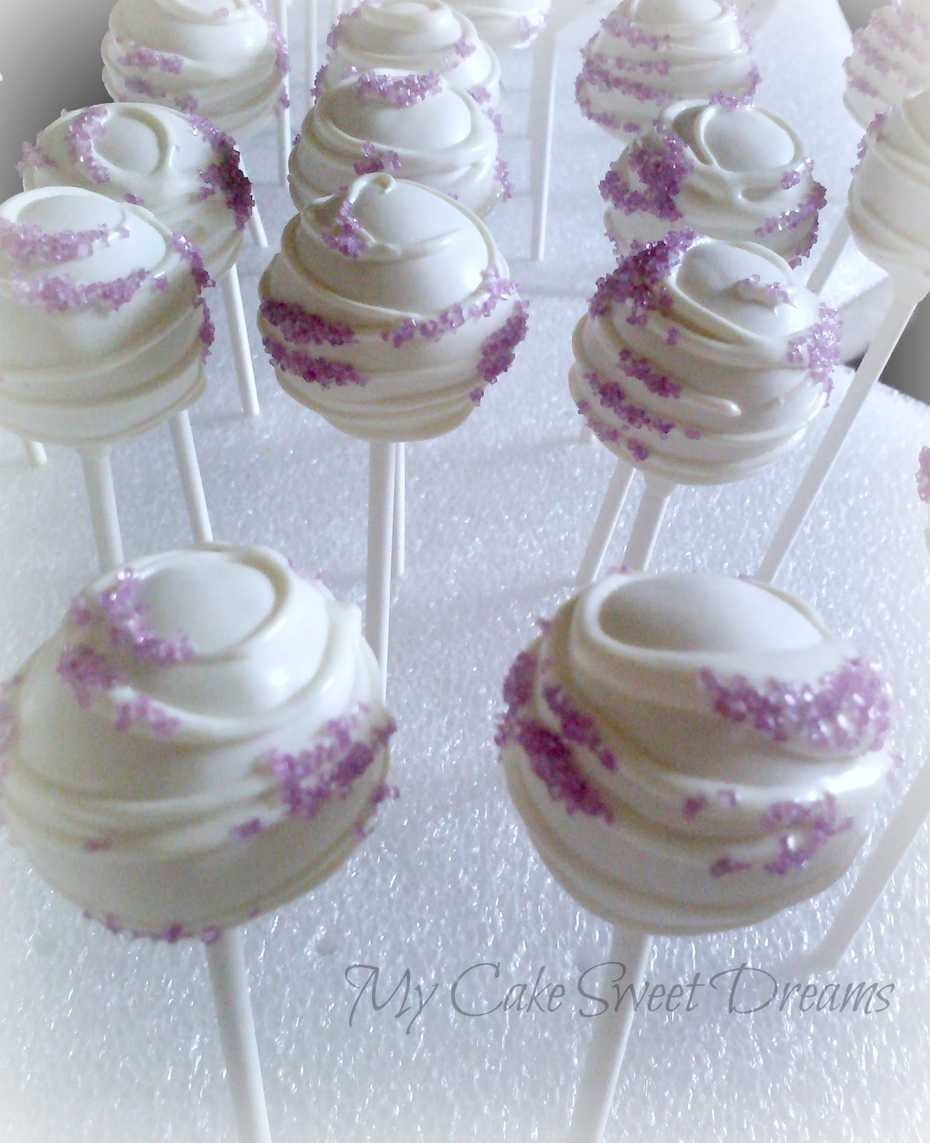 My Cake  Sweet Dreams White Purple Wedding Cake Pops 
