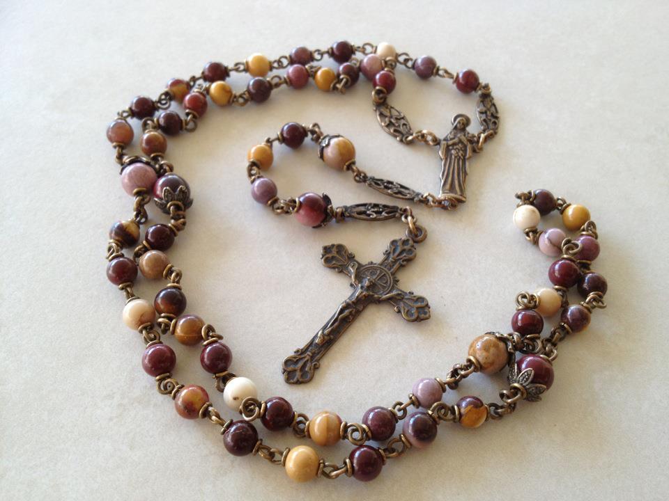 All Beautiful Catholic Beads Shower of Roses Mookaite Rosary