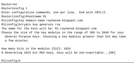crypto key generate rsa modulus 1024 asdm