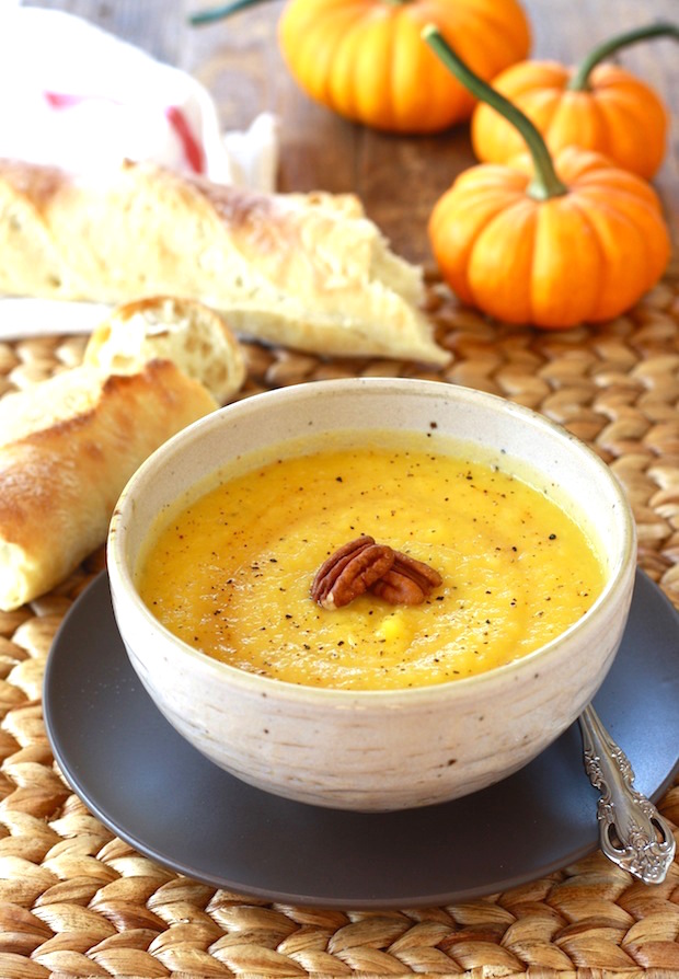 Sweet and Smoky Roasted Pumpkin Soup recipe by SeasonWithSpice.com