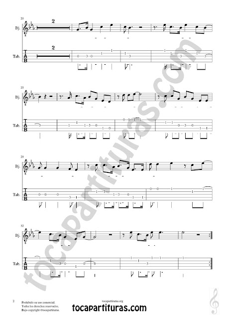 Hoja 2 de 2  Banjo Tablatura y Partitura de Hay un amigo en mi Punteo Tablature Sheet Music for Banjo Tabs Music Scores