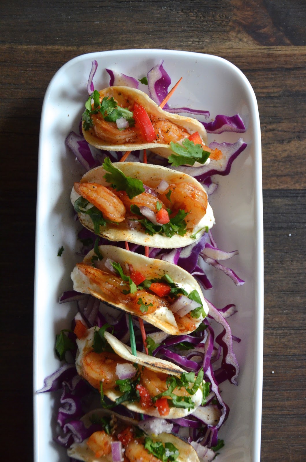 Mini Chipotle Shrimp Tacos with Cumin Sour Cream Always Order Dessert