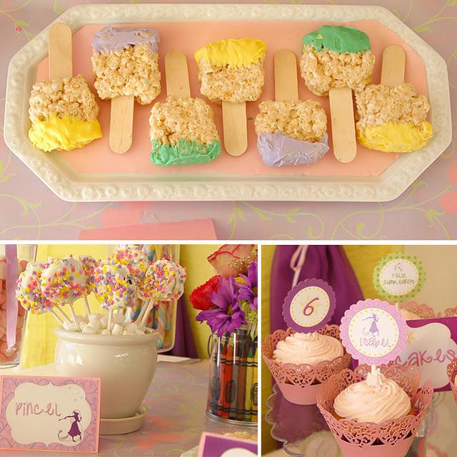 These 3 Photos Are From A Wonderful Rapunzel Party I Post Them Here Because Of The Rice Krispie Treats Above That Look Like Paint BrushGet It