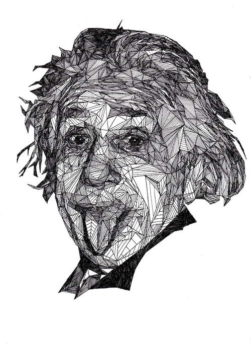 04-Albert-Einstein-Josh-Bryan-Monochromatic-Triangulation-Drawings-Portraits-www-designstack-co