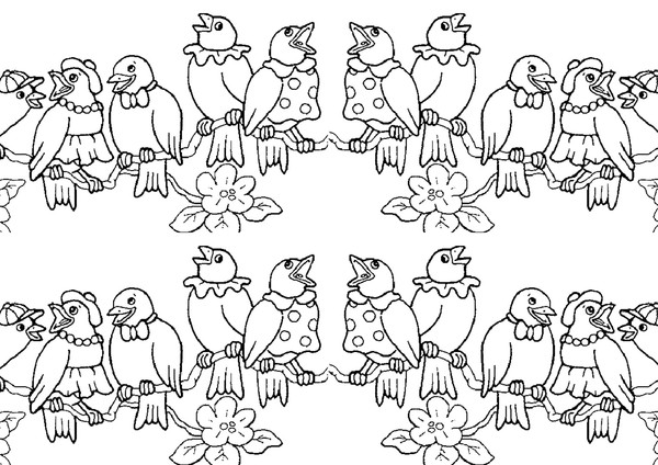 Tranh tô màu những con chim hót trên cành