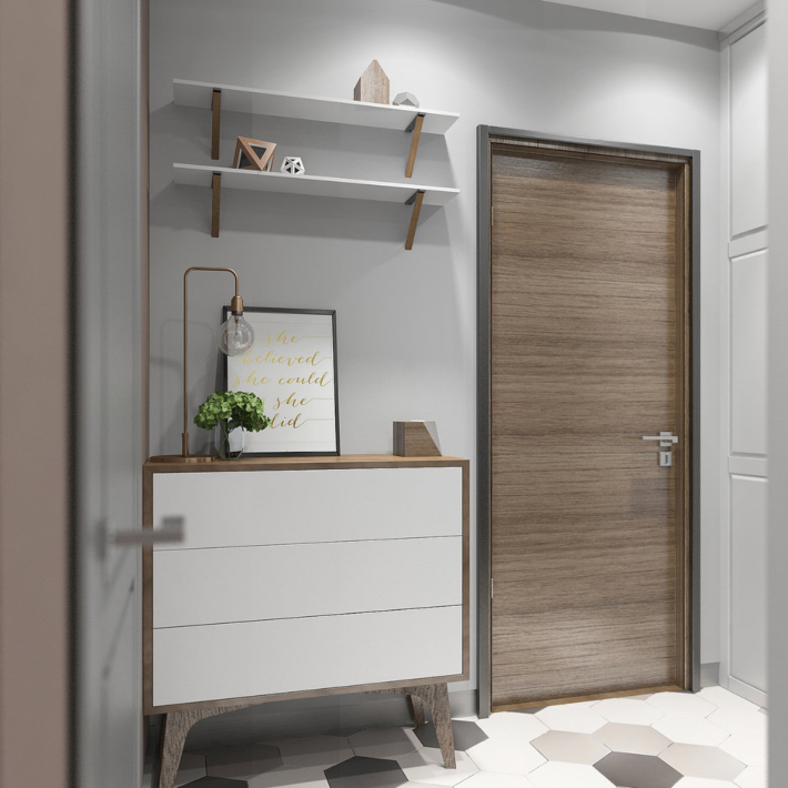 Proyecto 3d para un mini apartamento con dormitorio independiente