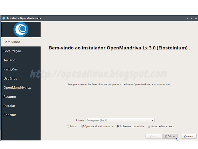 Selecione o idioma de instalação do OpenMandriva