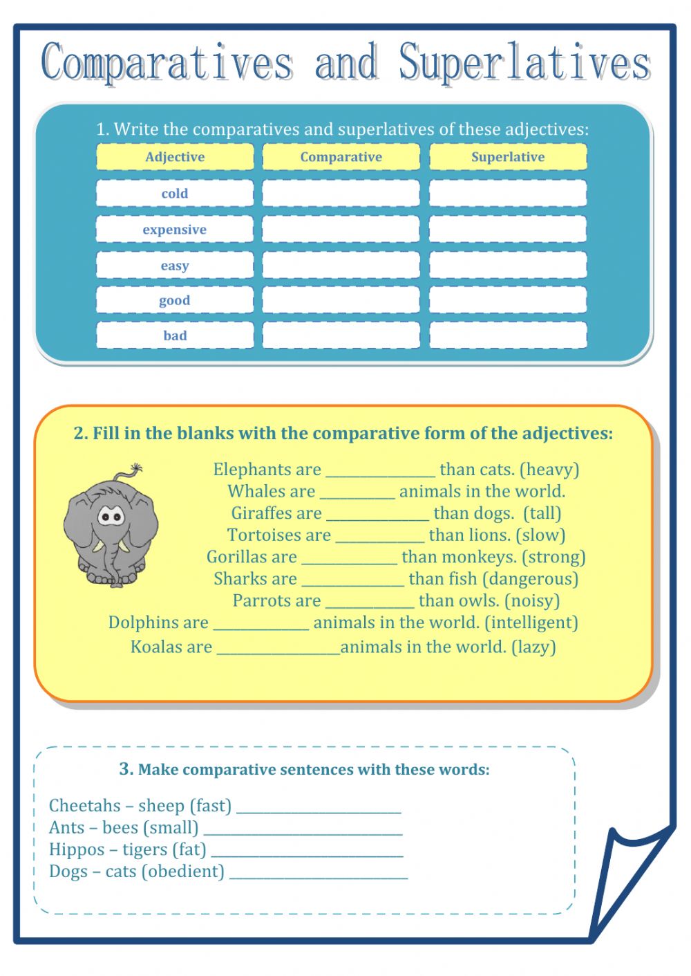 Positive Comparative Superlative Adjectives Worksheets Pdf