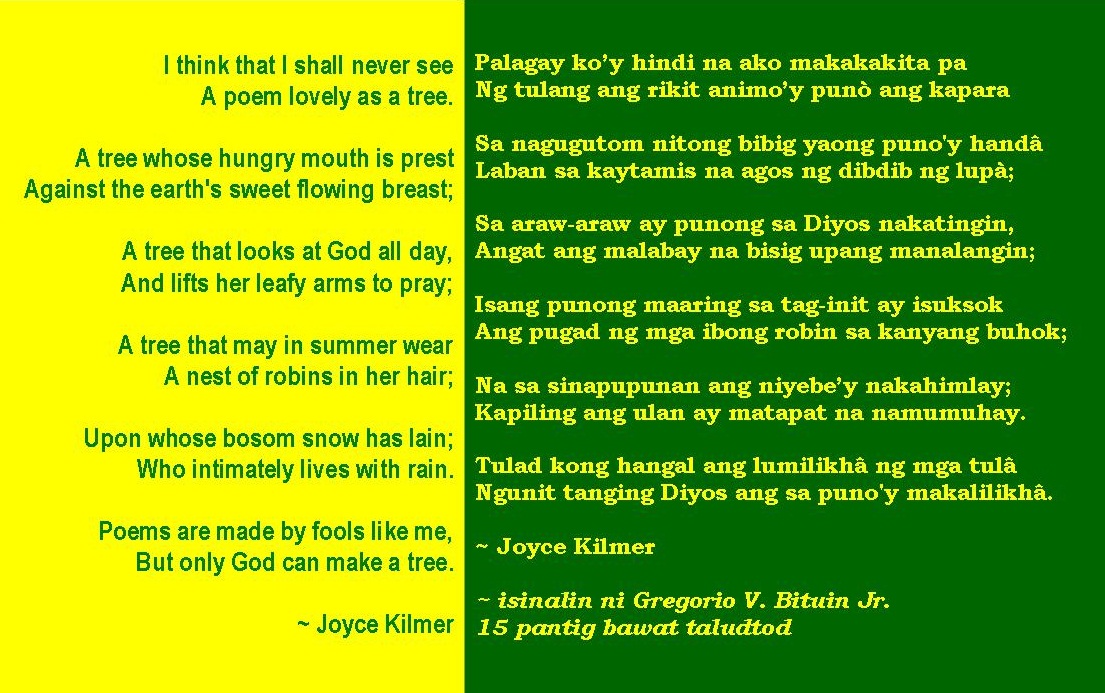 Kung Punô ng Punò salin ng tulâ sa punò ni Joyce Kilmer