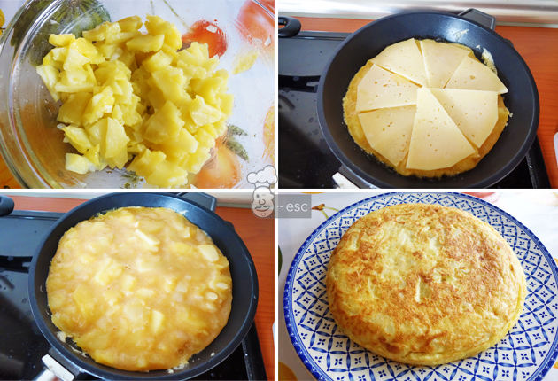 Tortilla de patatas al microondas rellena de queso