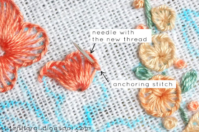 Buttonhole stitch: when the thread ends