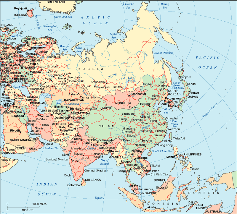 Karta över Asien Kontinent Regionen | Karta över Sverige, Geografisk