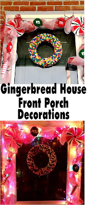 Turn your front porch into a Gingerbread House with these cute and fun plastic canvas ideas.  You'll be enjoying some fun Christmas front porch decorations and be the sweetest house on the block. #gingerbreadhouse #frontdoor #porchdecor #christmasdecor #diypartymomblog