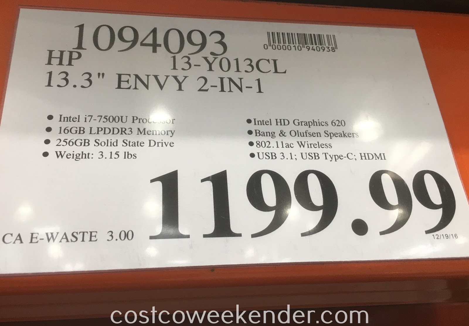 HP Envy x360 13y013cl 2in1 Laptop Costco Weekender