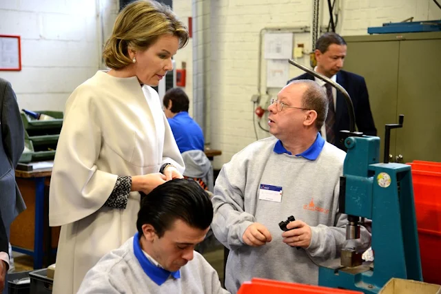 Queen Mathilde of Belgium visited the adapted work company Le Perron in Liege