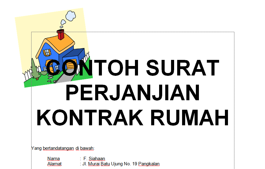 [.doc] CONTOH SURAT PERJANJIAN KONTRAK (SEWA) RUMAH 