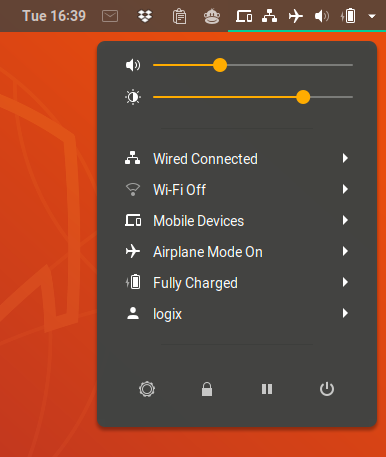 suspend button permanently visible gnome shell user menu