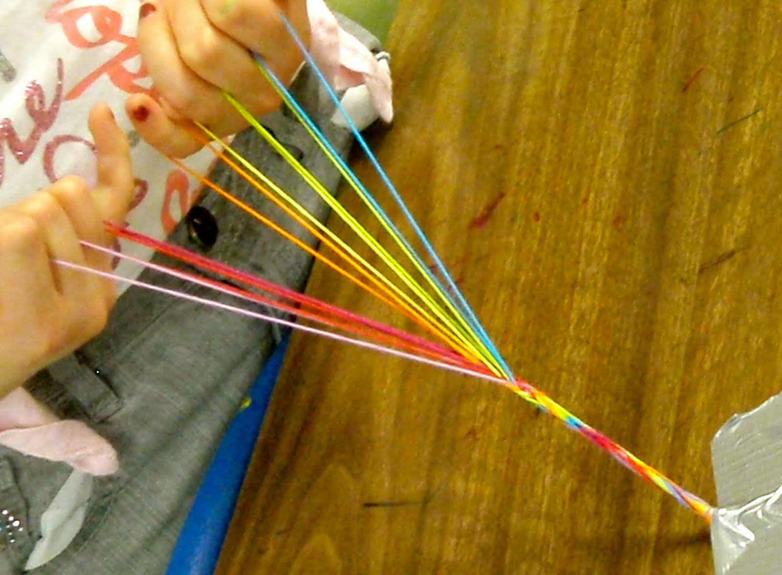 Organized Chaos 4th Grade Weaving friendship bracelets (toe weaving