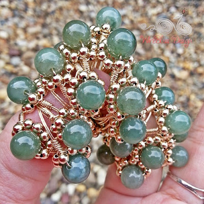 Wire Wrapped Sparkly Rings with jade and 14k gold filled wire and 3mm gold filledbeads