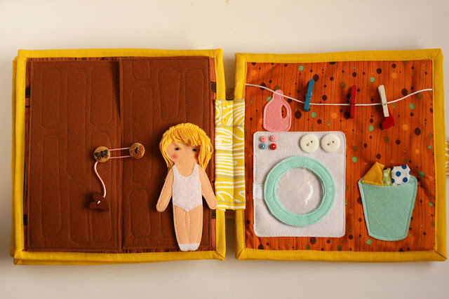 Travel dollhouse busy book with felt paper doll