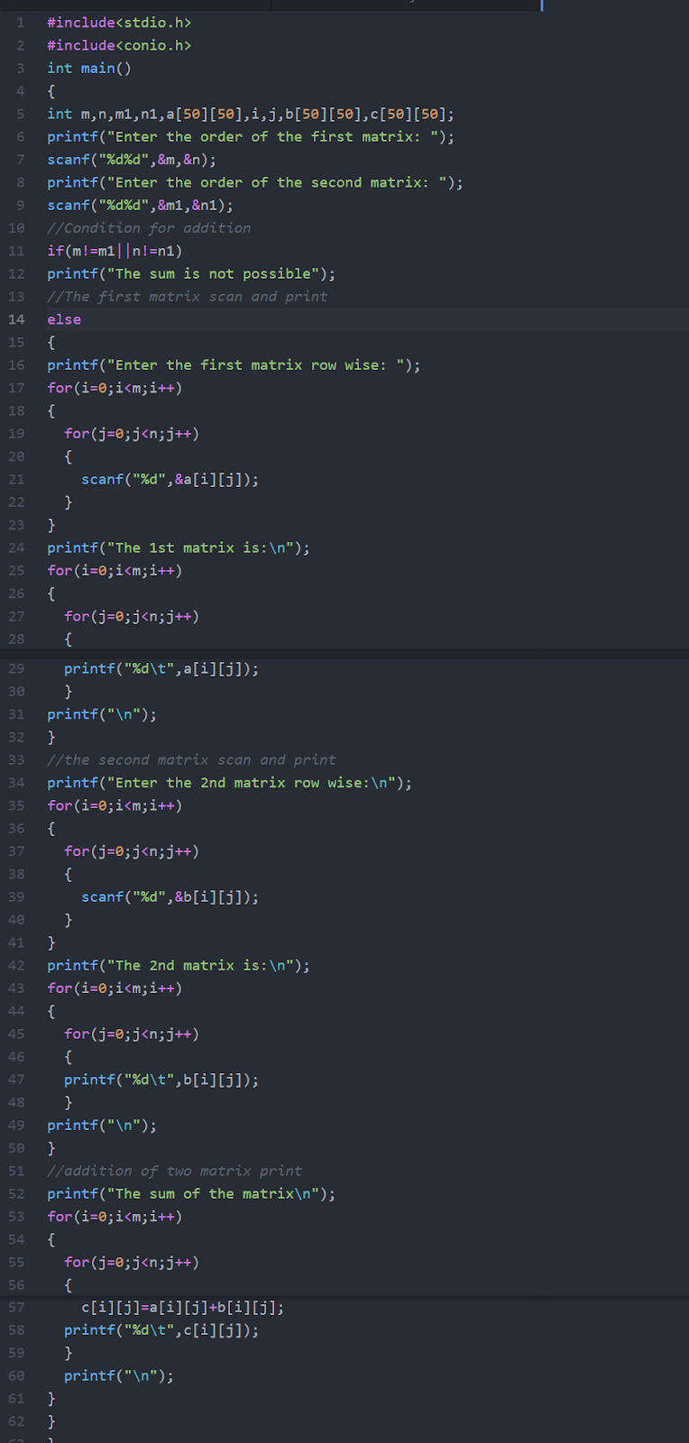 Sum Of Two Matrix in C-Programming - C-Programming