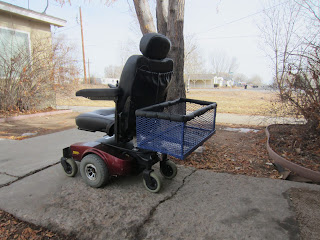 photo of basket on the back of the wheelchair