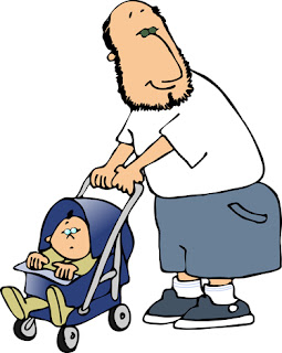 Clipart Image of a Dad Pushing a Baby in a Stroller