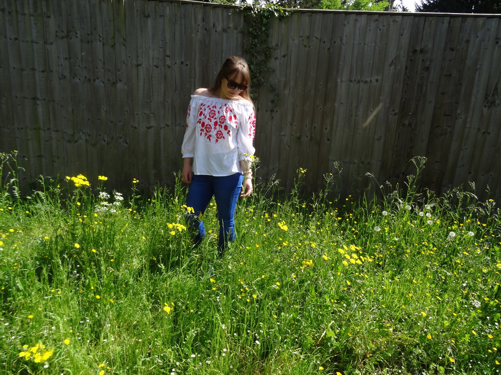 Charlotte's Picks Floral Bardot Top and Bright Blue Jeans Shoot